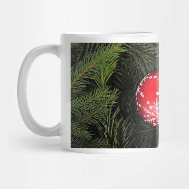 Red Christmas Ornament With Snow Pattern by Oldetimemercan
